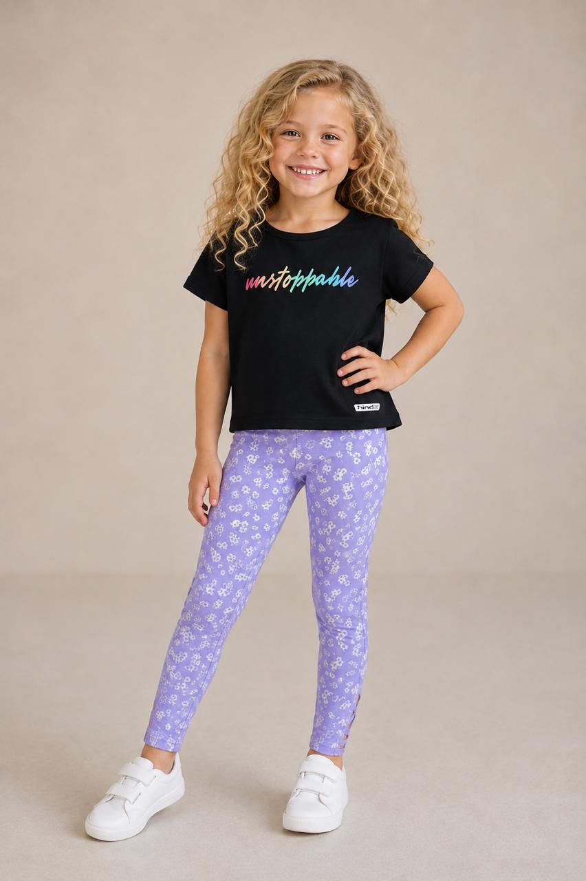 Girls’ “Unstoppable” T-Shirt & Floral Leggings Set