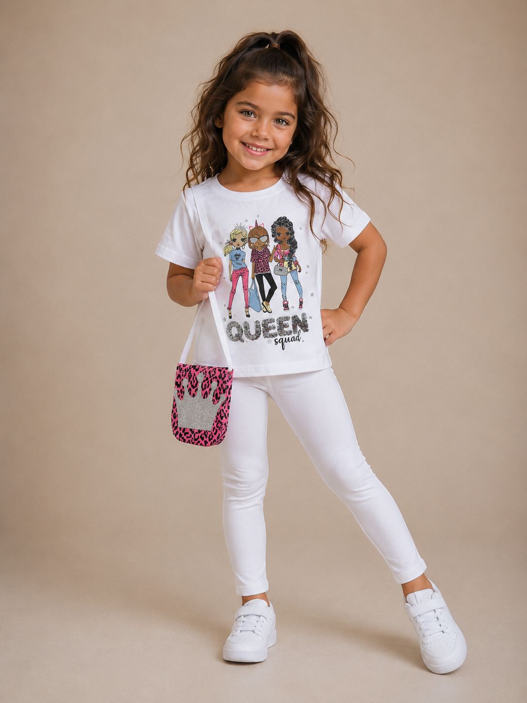 Girls’ Queen Squad T-Shirt, Leggings & Crossbody Bag Set