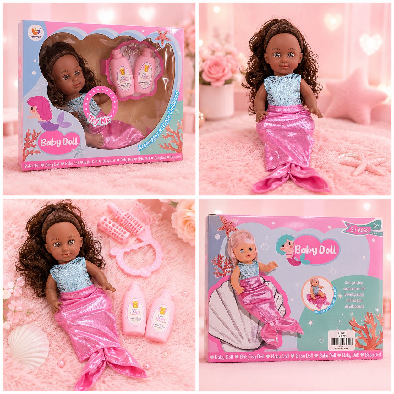 Mermaid Baby Doll with Bath-Time Accessories