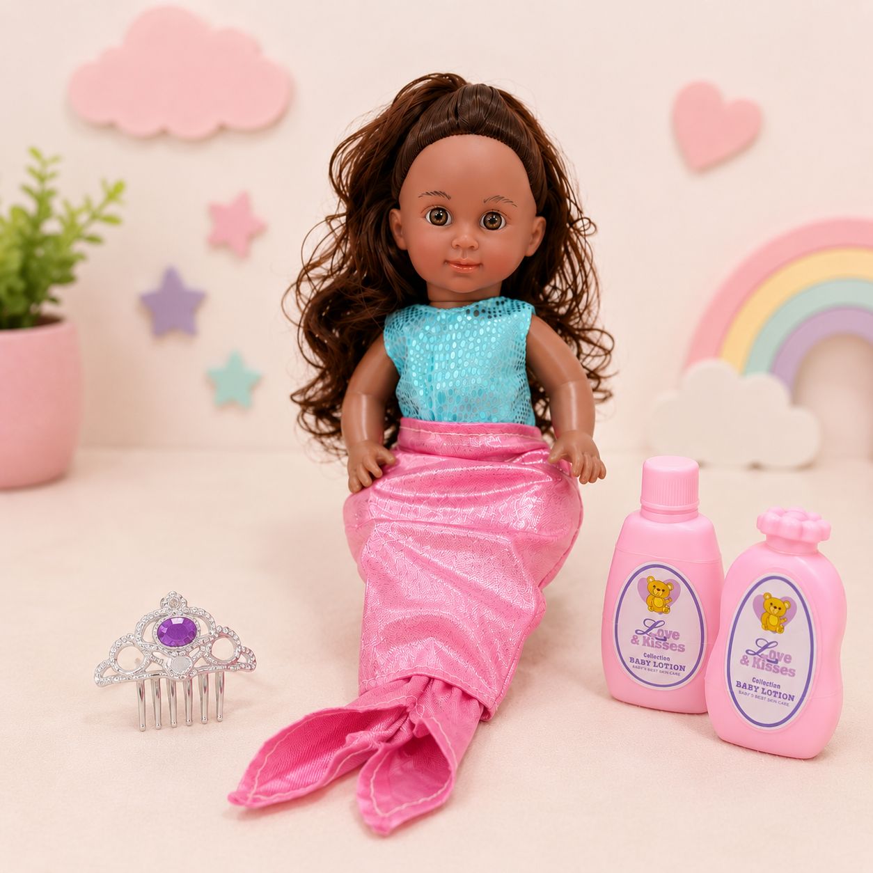 Mermaid Baby Doll with Bath-Time Accessories
