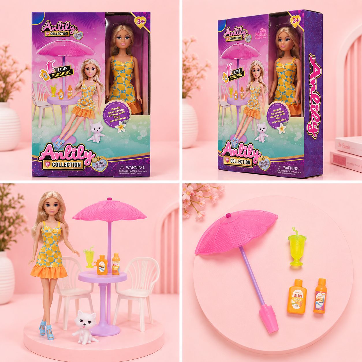 Anlily Beach Day Fashion Doll Playset