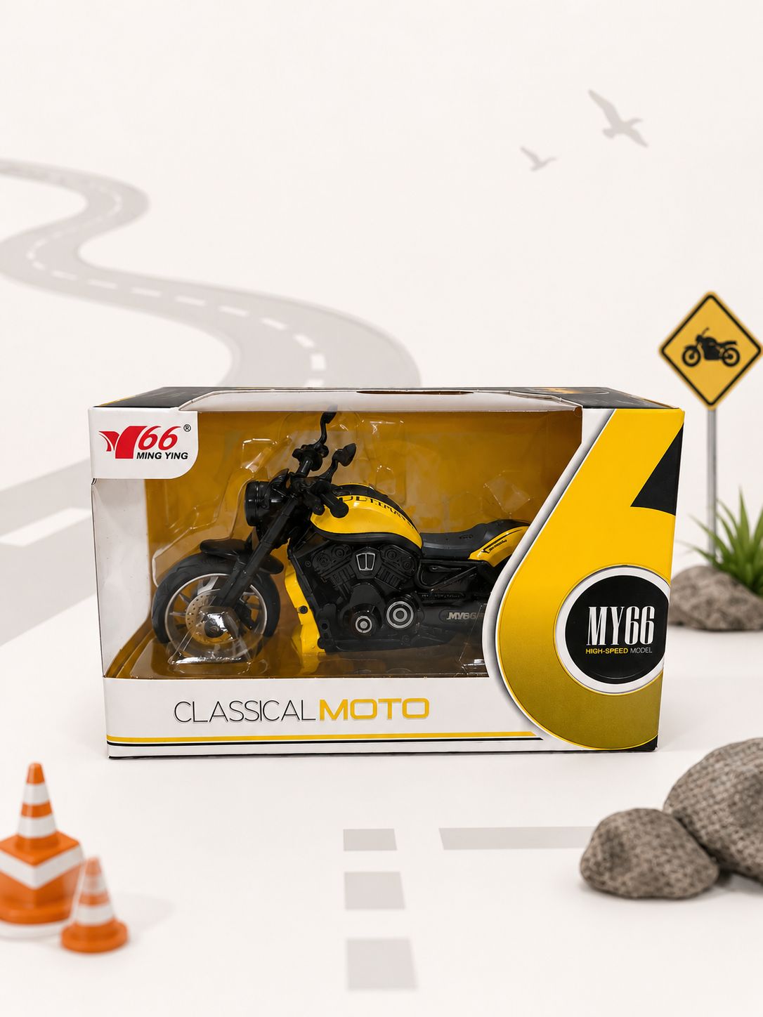 MY66 Classic Cruiser Motorcycle Display Model – Yellow & Black