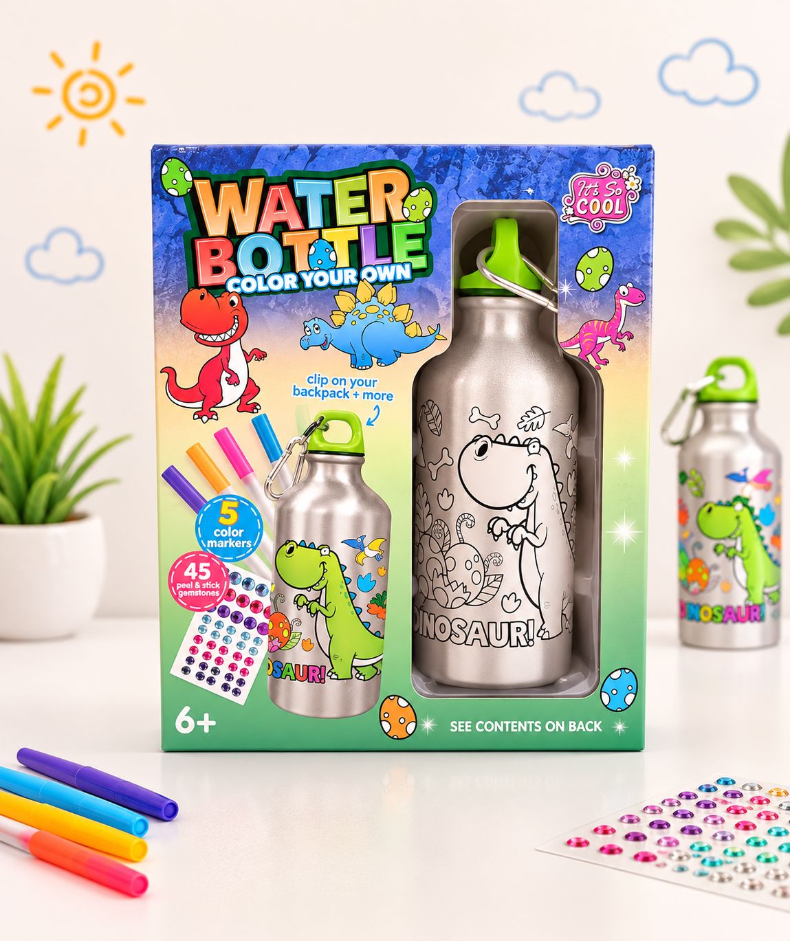 Color-Your-Own Dinosaur Water Bottle Craft Kit – 500 ml