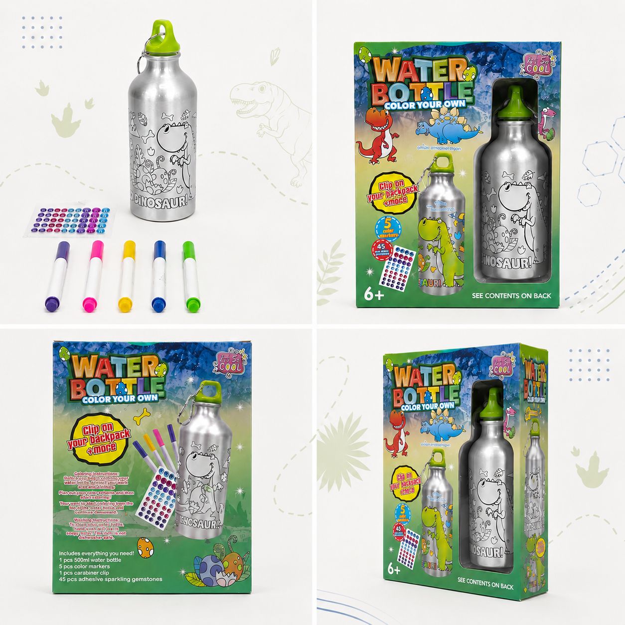 Color-Your-Own Dinosaur Water Bottle Craft Kit – 500 ml