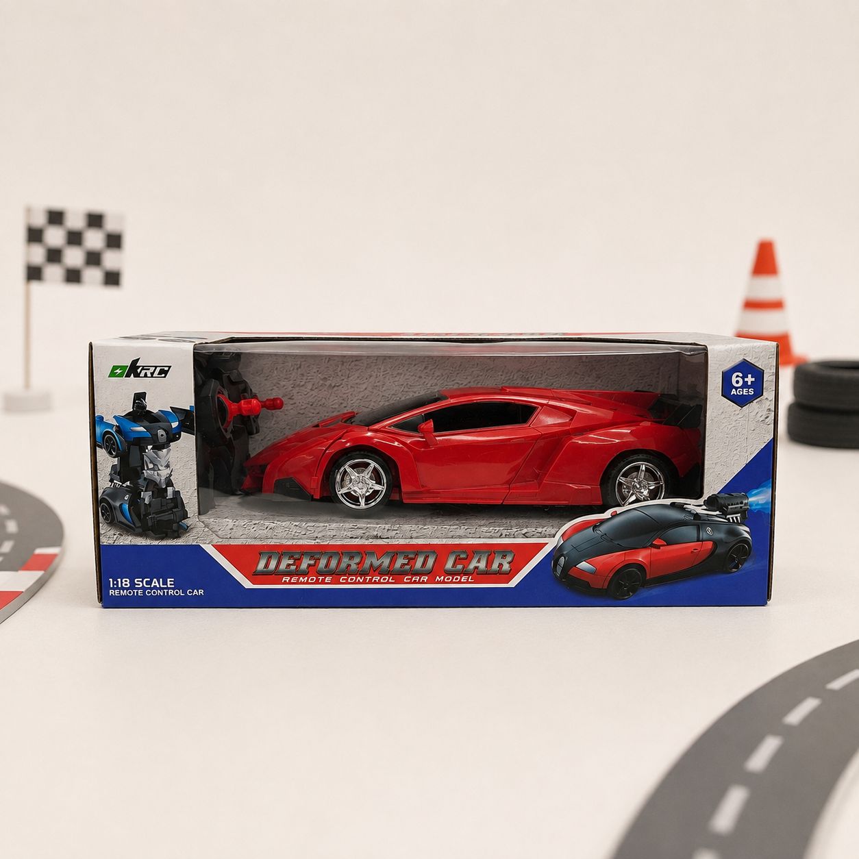 1:18 Remote-Controlled Transforming Robot Sports Car – Red