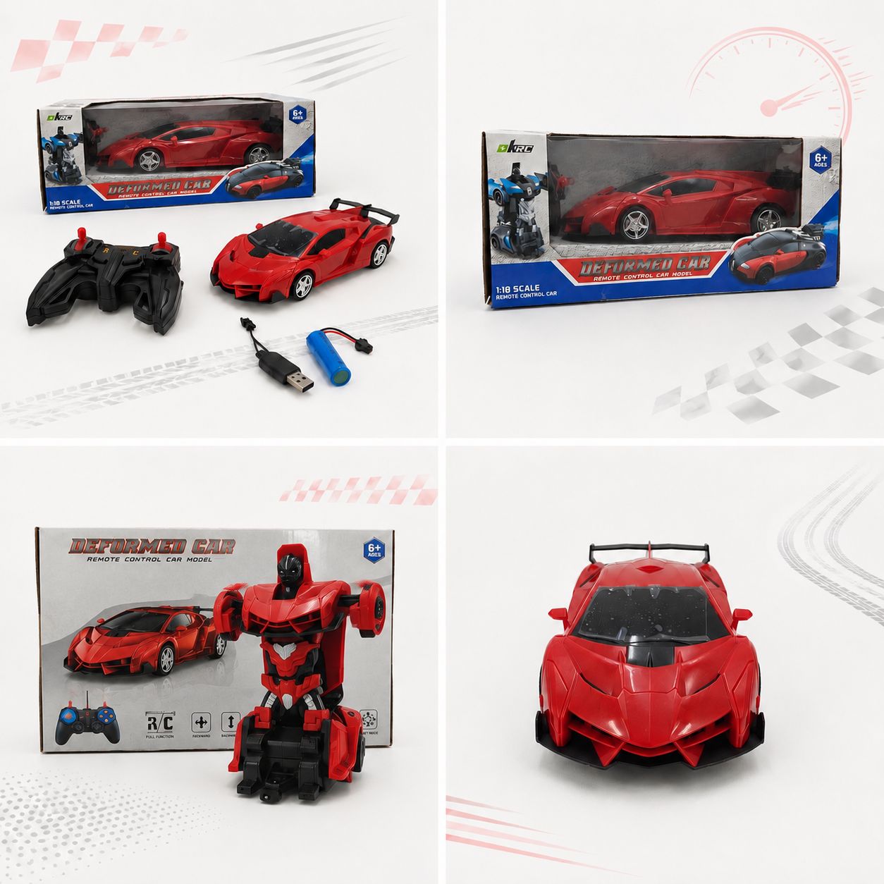 1:18 Remote-Controlled Transforming Robot Sports Car – Red