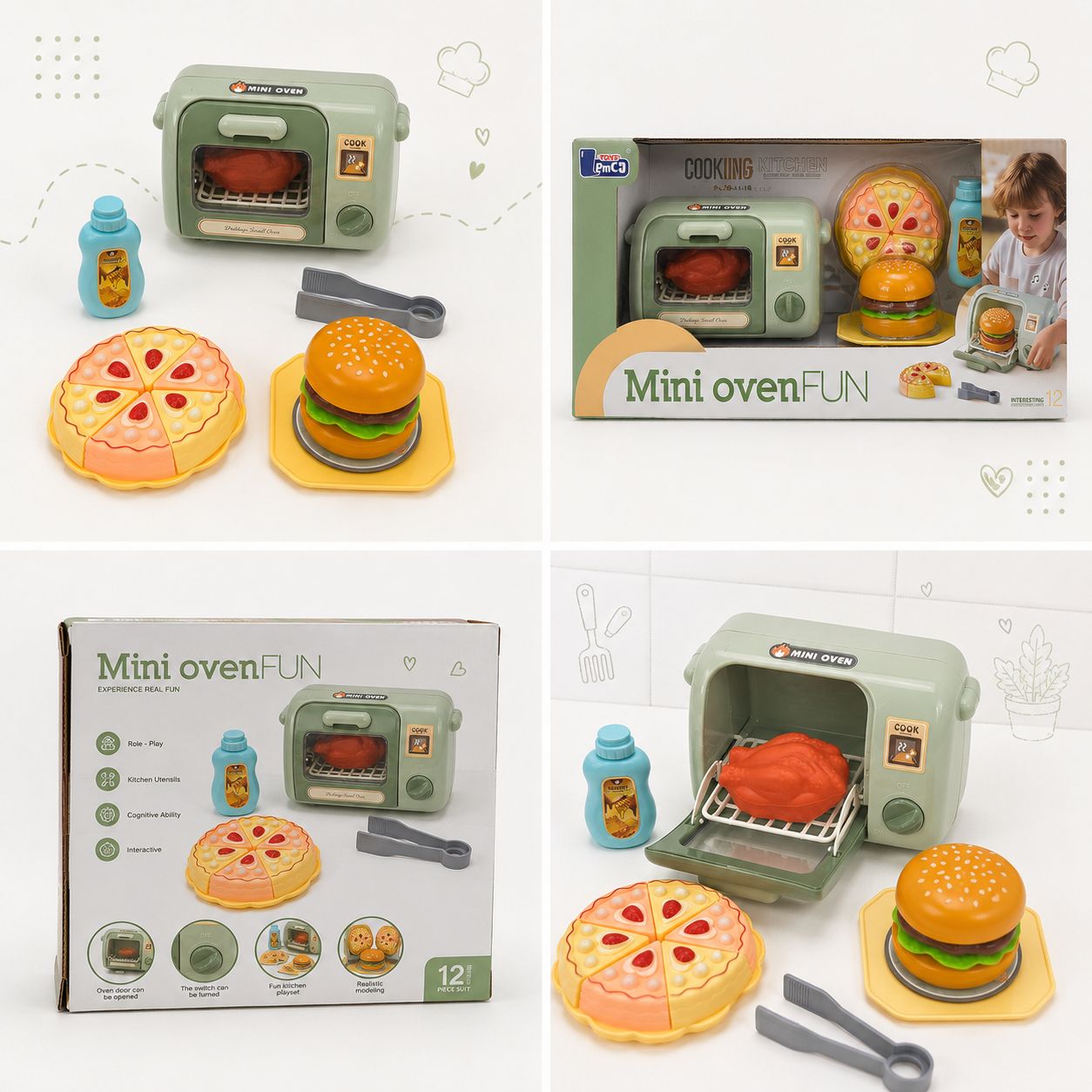 Kids’ Mini Oven Pretend-Play Kitchen Set – 12 Pieces