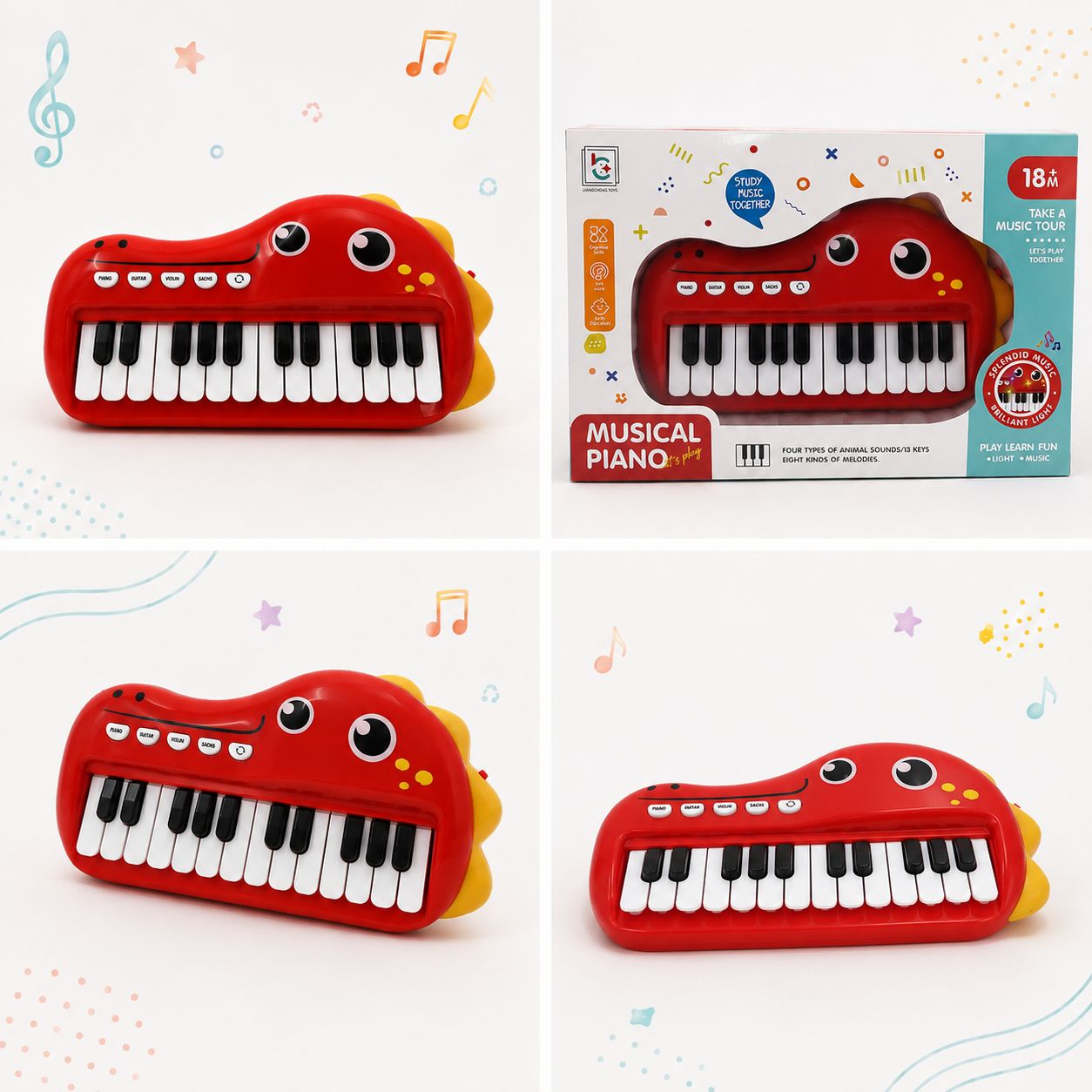 Kids’ Dinosaur Musical Piano with Lights & Sounds