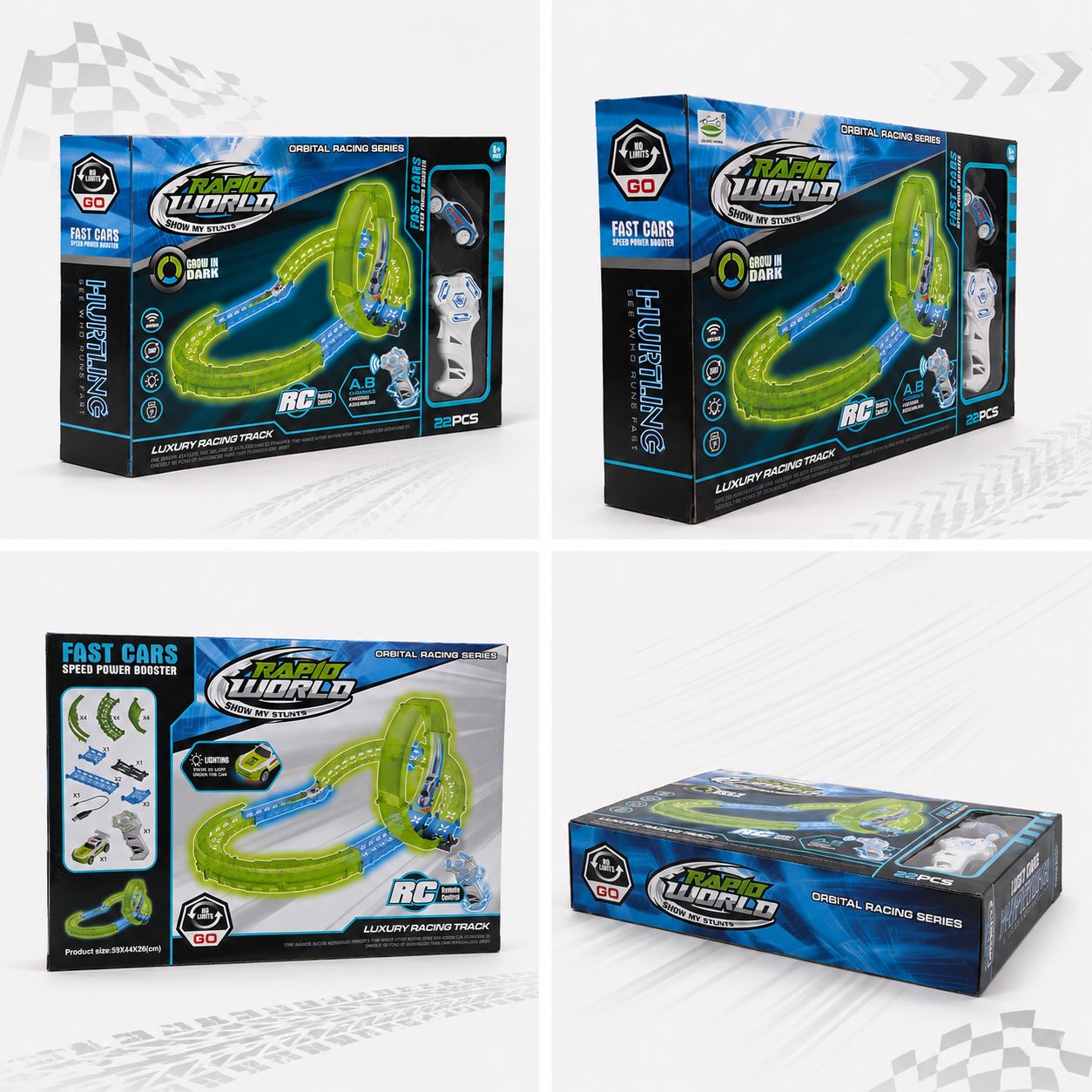 Rapid World Glow-in-the-Dark RC Racing Track – 22 Pieces