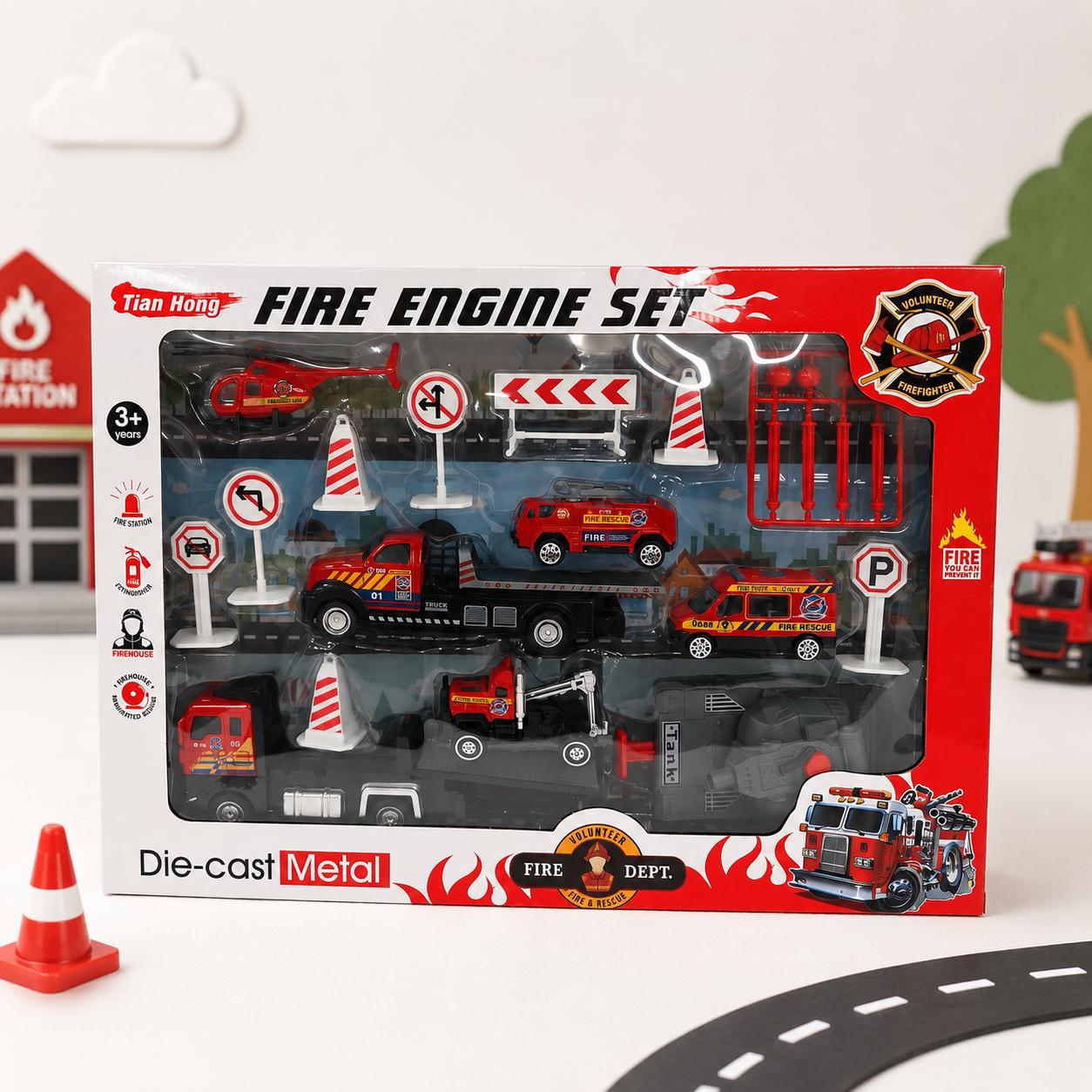 Die-Cast Fire Engine & Rescue Vehicle Playset