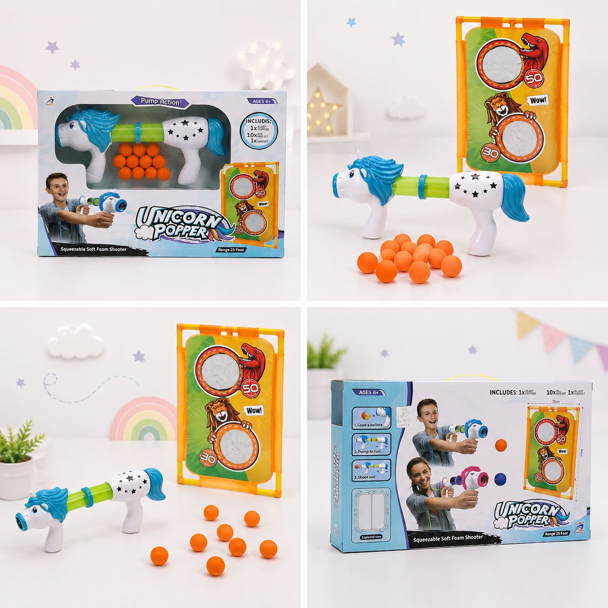 Unicorn Popper Pump-Action Foam Ball Shooter Set