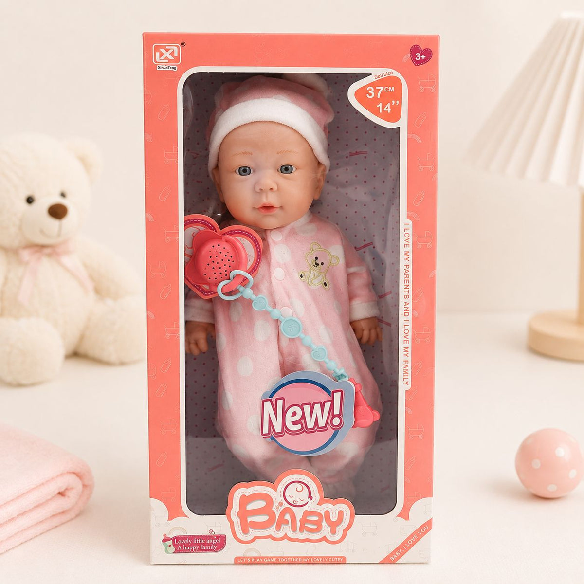 37 cm Baby Doll with Pacifier – Pink
