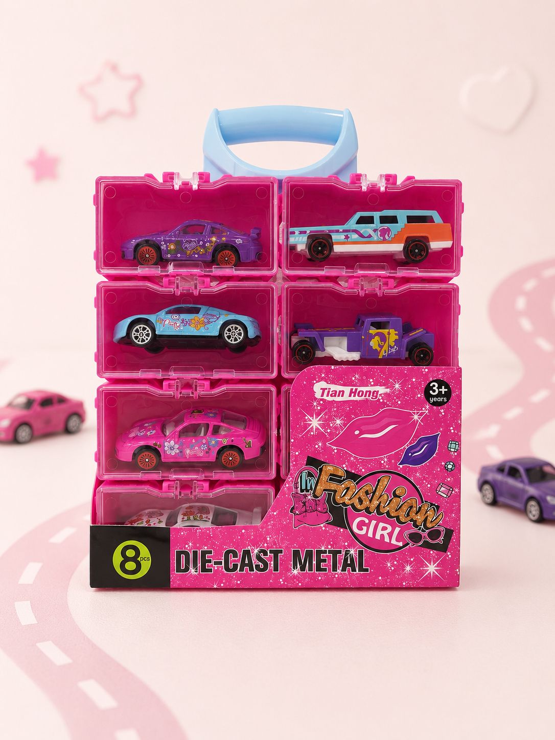 Fashion Girls 8-Piece Die-Cast Toy Vehicle Set with Carry Case