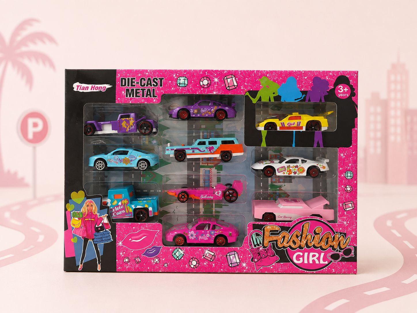 Fashion Girls 10-Piece Die-Cast Toy Car Set