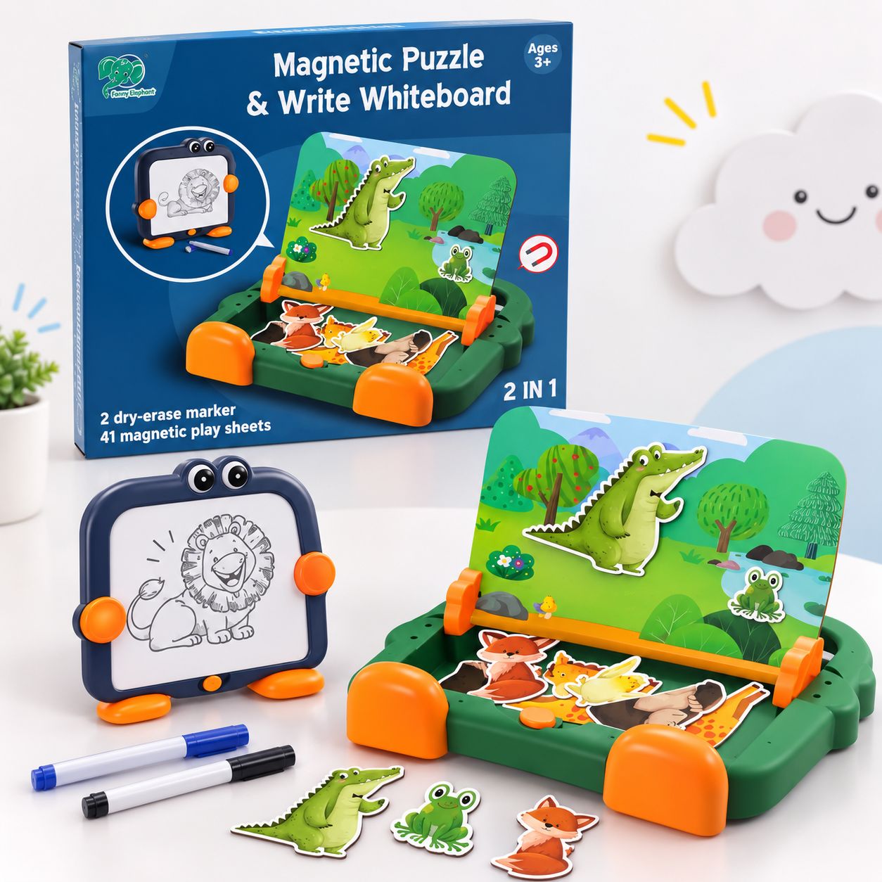 Kids’ 2-in-1 Magnetic Puzzle & Whiteboard Set