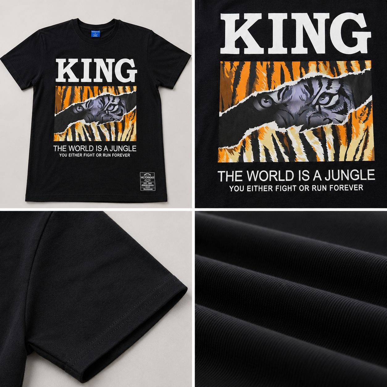 Victorious Men’s King Jungle Tiger Graphic T-Shirt – Black