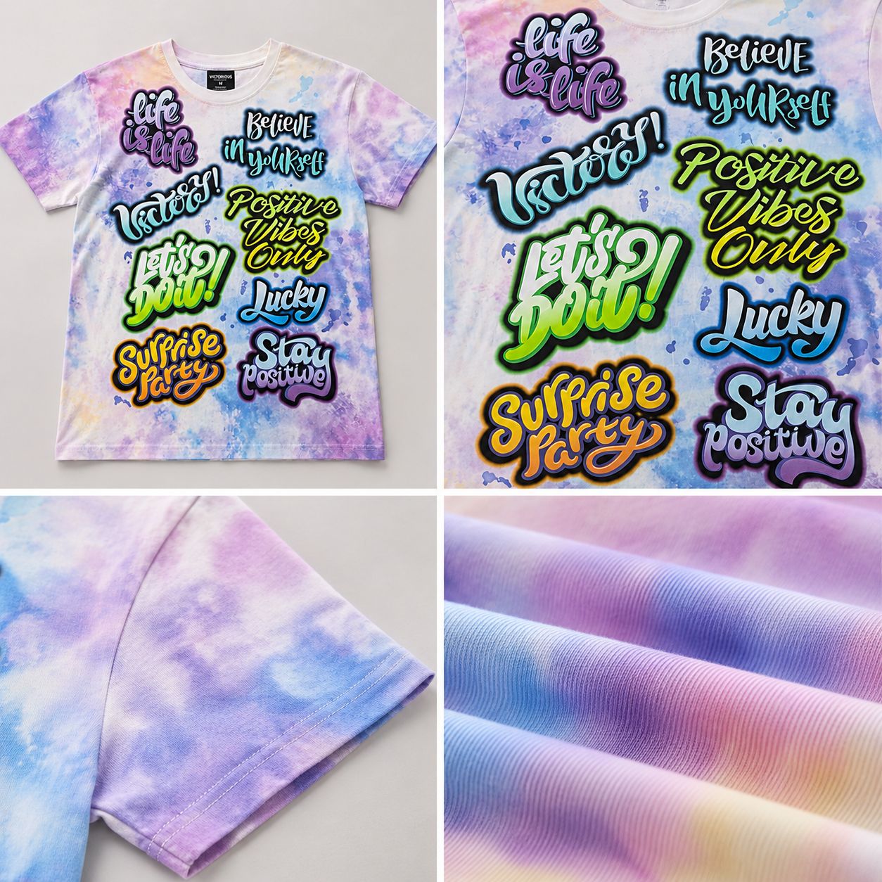 Victorious Men’s Positive Vibes Tie-Dye Graphic T-Shirt – Multicolour