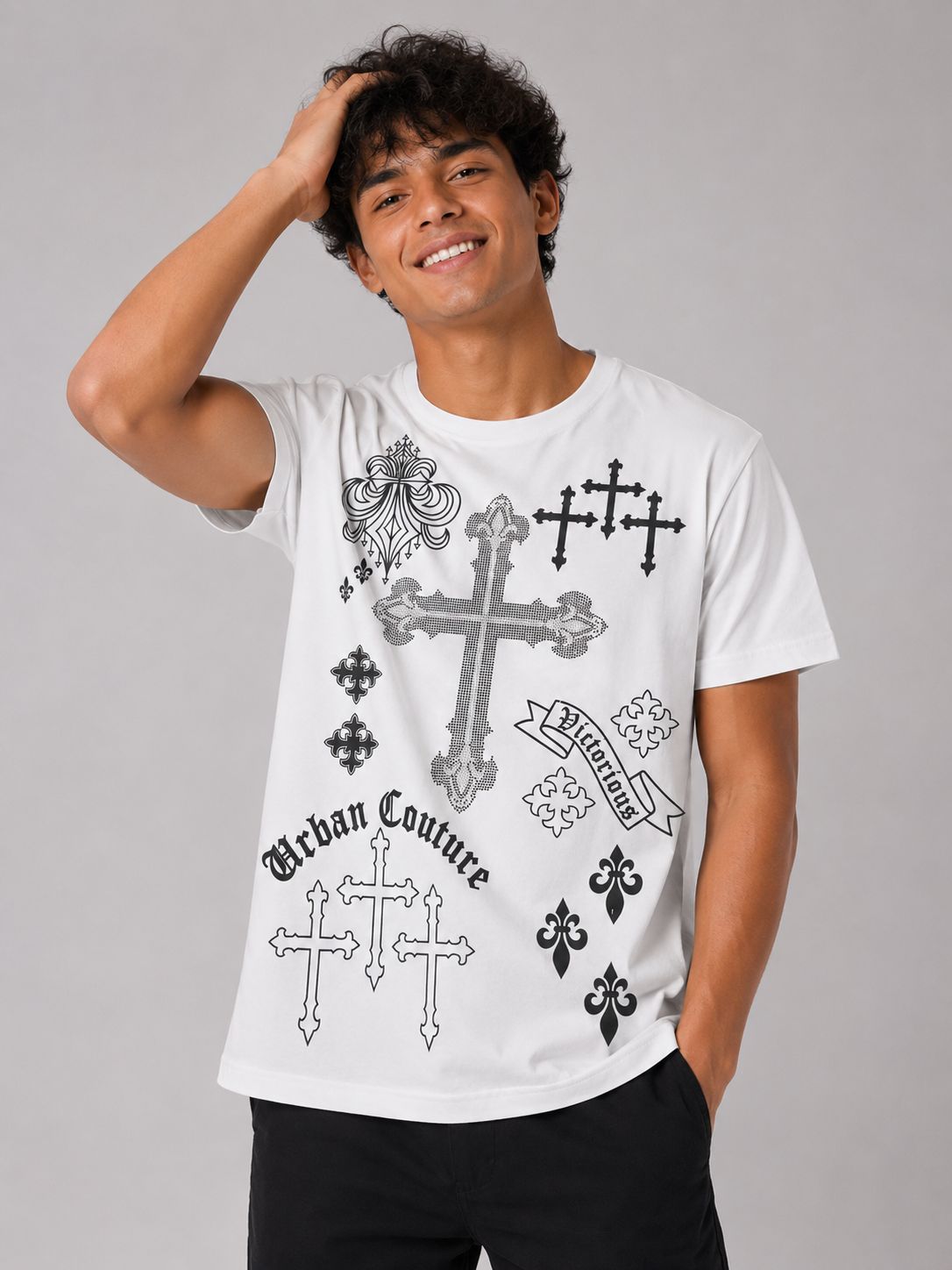 Victorious Men’s Urban Couture Cross Graphic T-Shirt – White