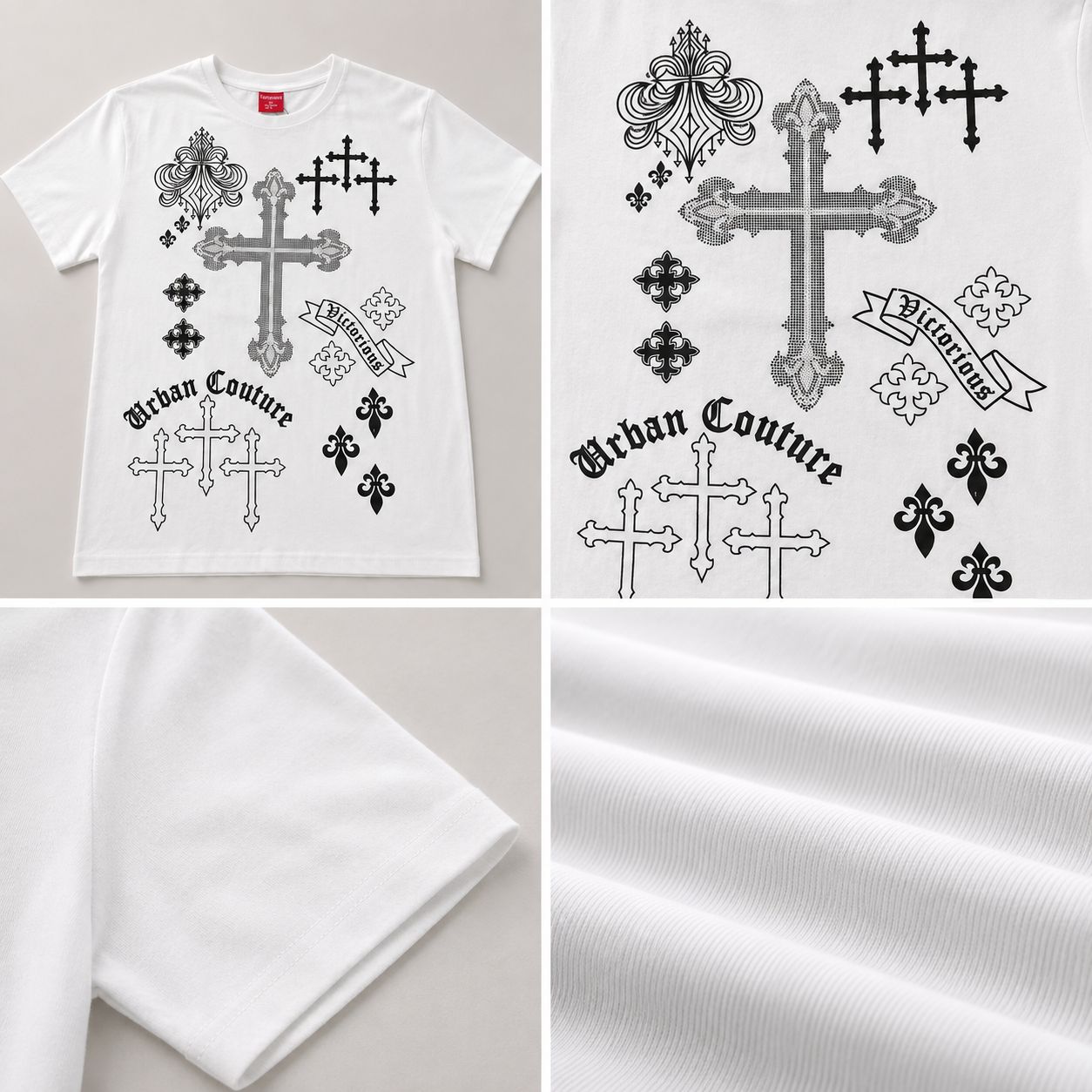 Victorious Men’s Urban Couture Cross Graphic T-Shirt – White
