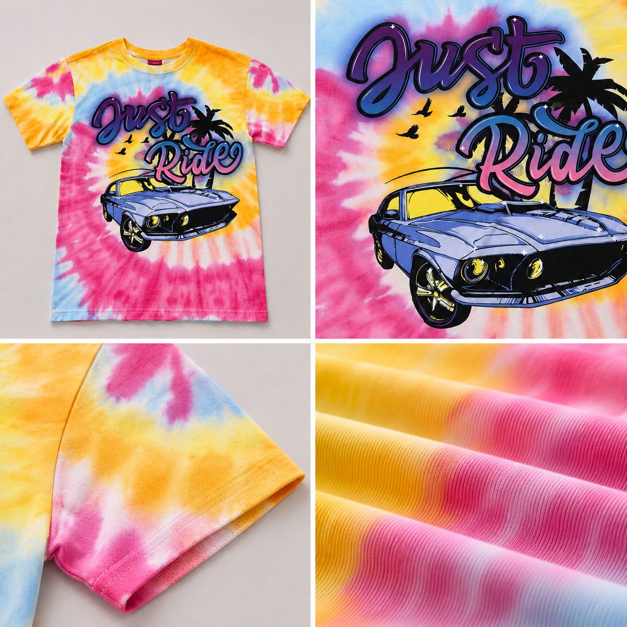 Victorious Men’s Just Ride Tie-Dye Car Graphic T-Shirt – Multicolor