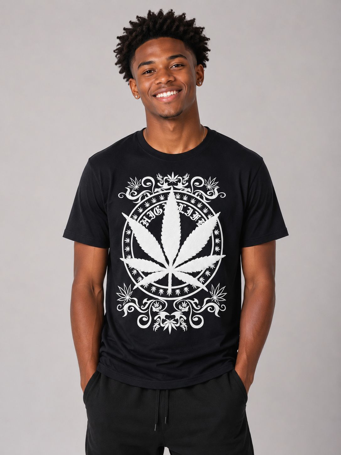 Men’s High Life Leaf Graphic T-Shirt – Black