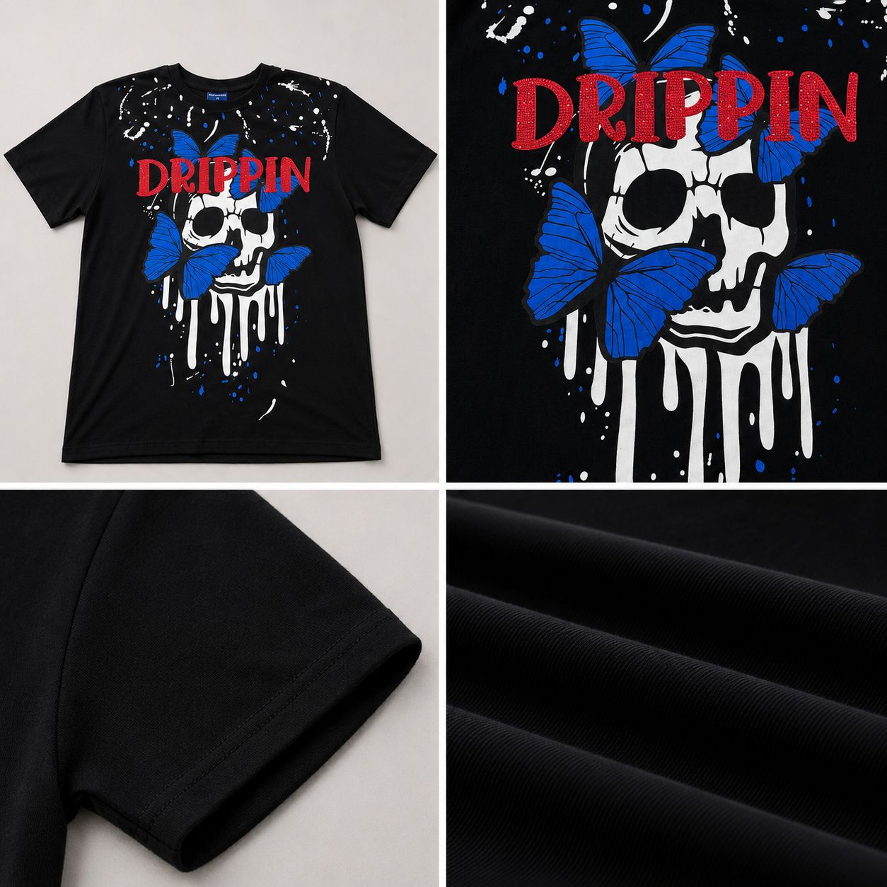 Victorious Men’s Drippin Skull & Butterfly Graphic T-Shirt – Black