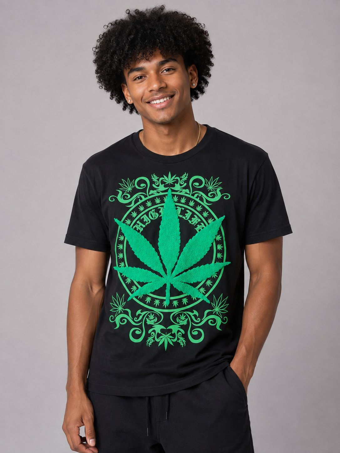 Men’s High Life Leaf Graphic T-Shirt – Black & Green