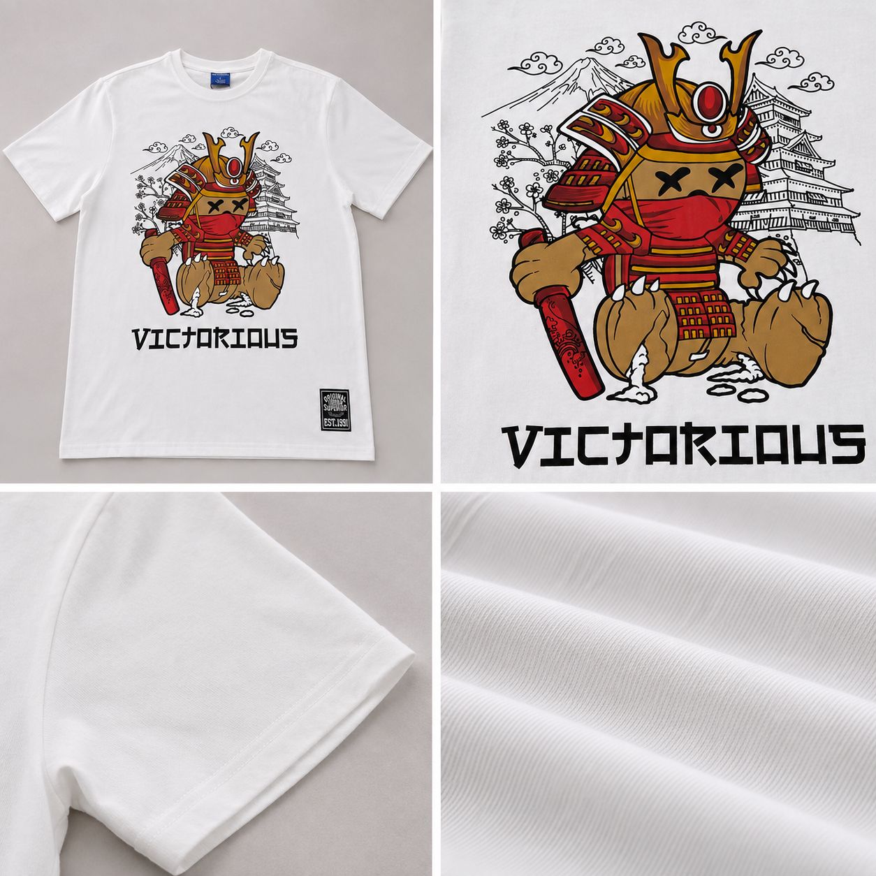 Victorious Men’s Samurai Bear Graphic T-Shirt – White