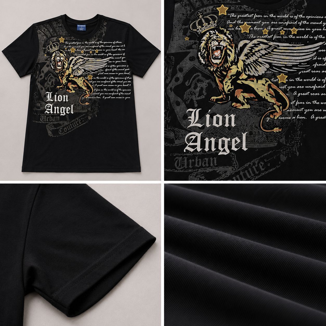 Victorious Men’s Lion Angel Graphic T-Shirt – Black