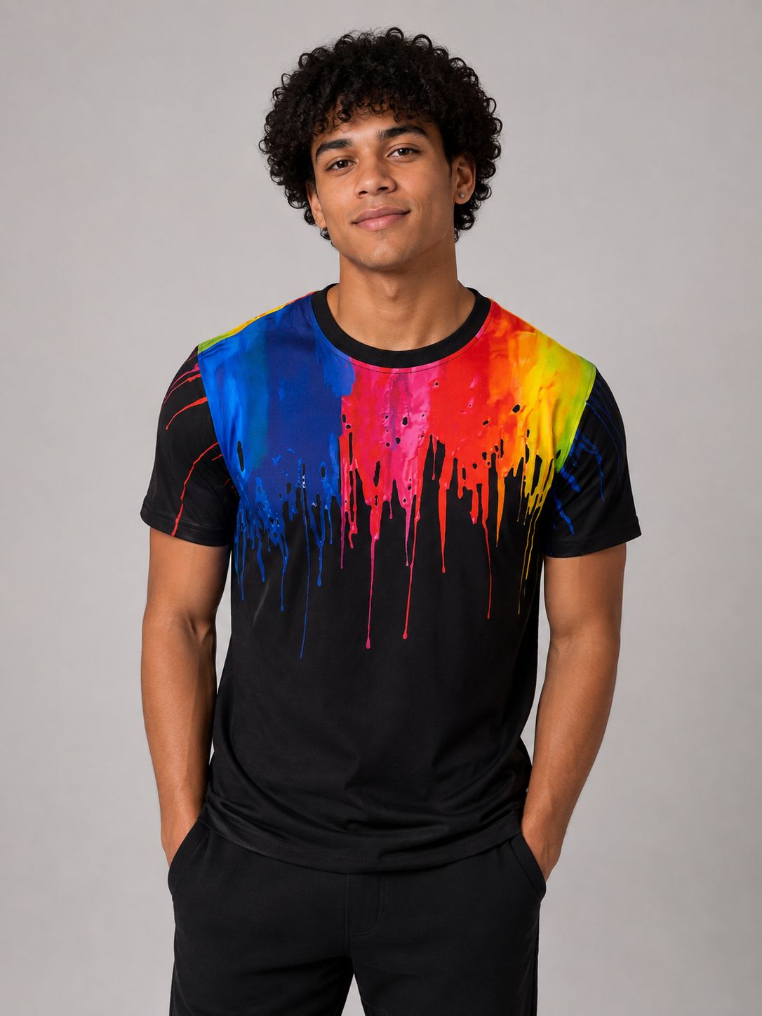 Victorious Men’s Rainbow Drip T-Shirt – Black