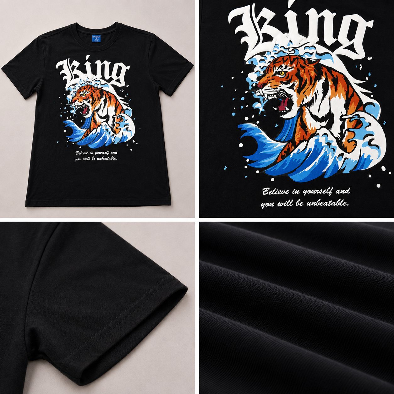 Men’s King Tiger Wave Graphic T-Shirt – Black