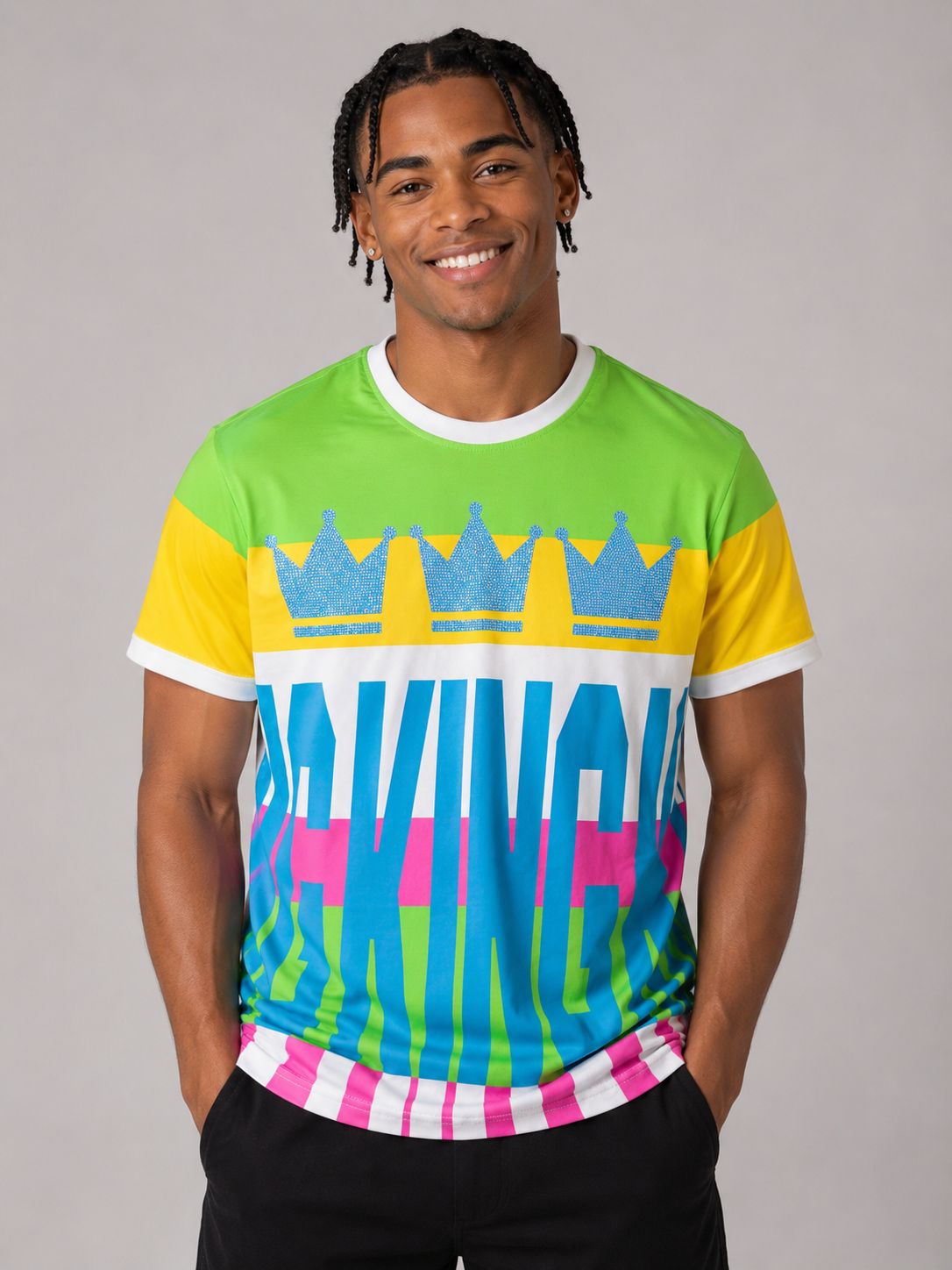 Victorious Men’s King Crown Colour Block T-Shirt – Multicolour