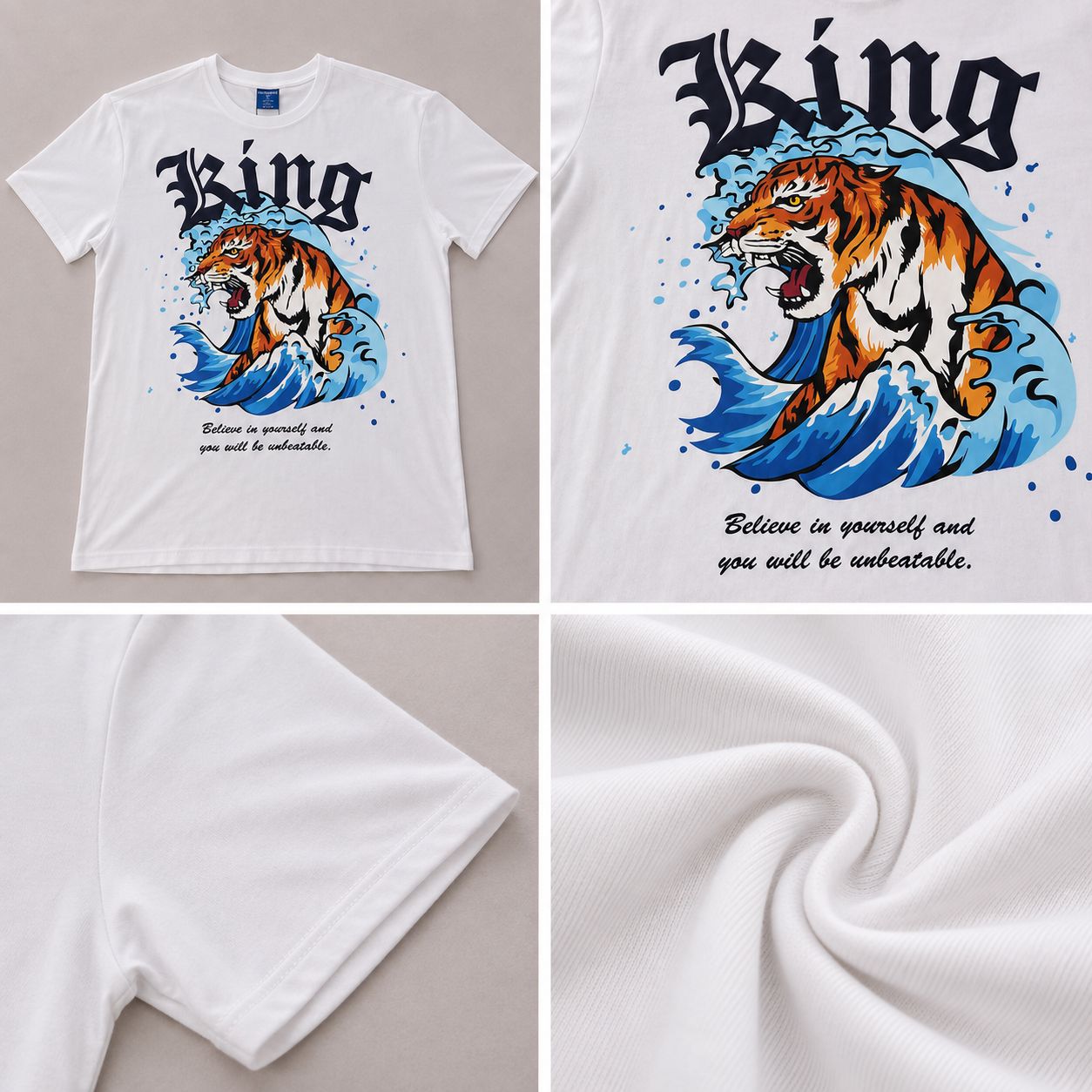 Victorious Men’s King Tiger Wave Graphic T-Shirt – White