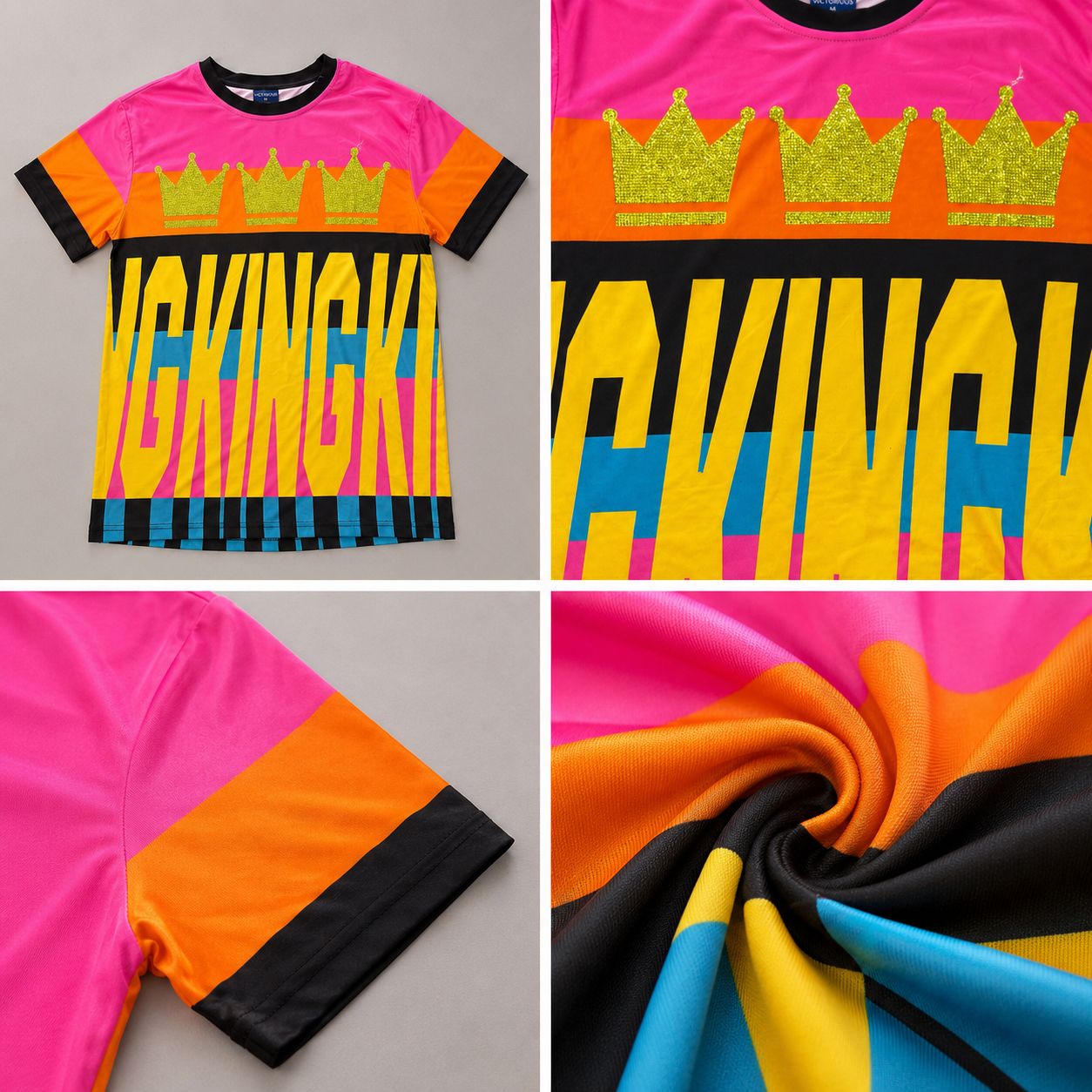 Victorious Men’s King Crown Colour Block T-Shirt – Pink Multicolour