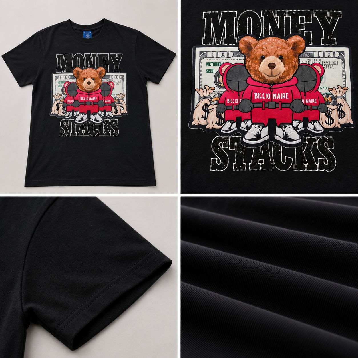 Victorious Men’s Money Stacks Bear Graphic T-Shirt – Black