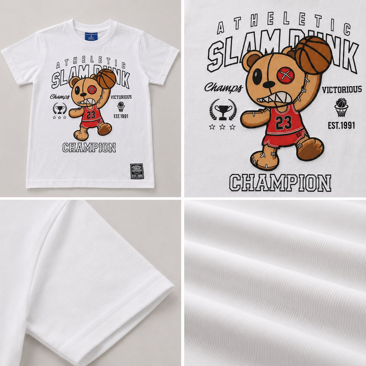 Victorious Boys Slam Dunk Bear Graphic T-Shirt – White