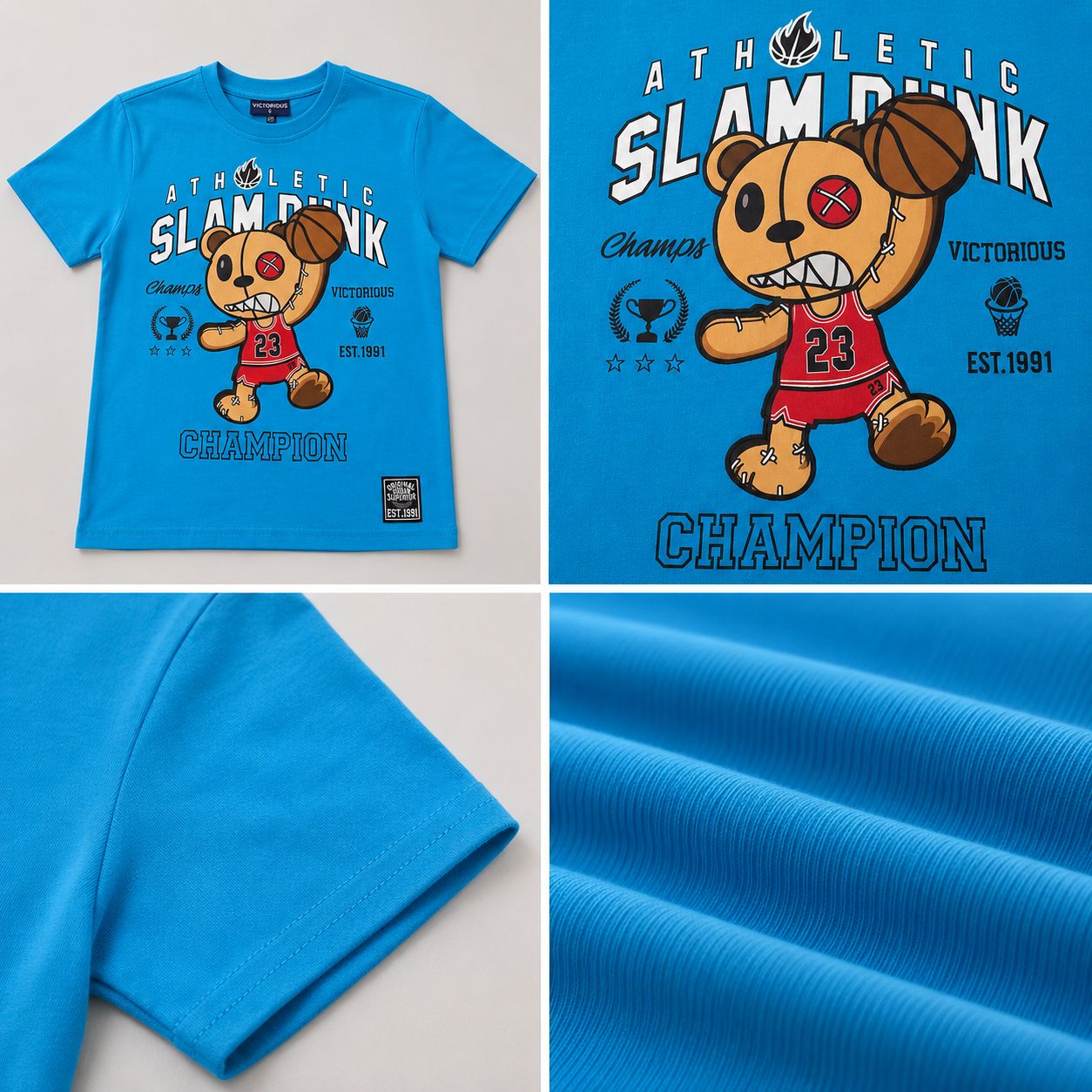 Victorious Boys Slam Dunk Bear Graphic T-Shirt – Aqua Blue