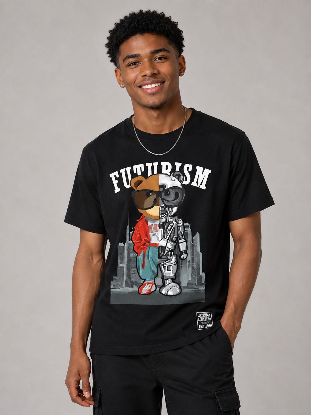 Victorious Boys Futurism Bear Patch T-Shirt – Black