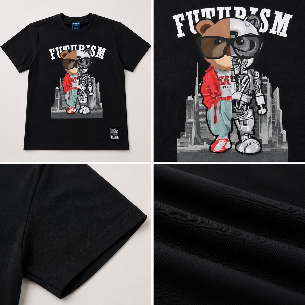 Victorious Boys Futurism Bear Patch T-Shirt – Black