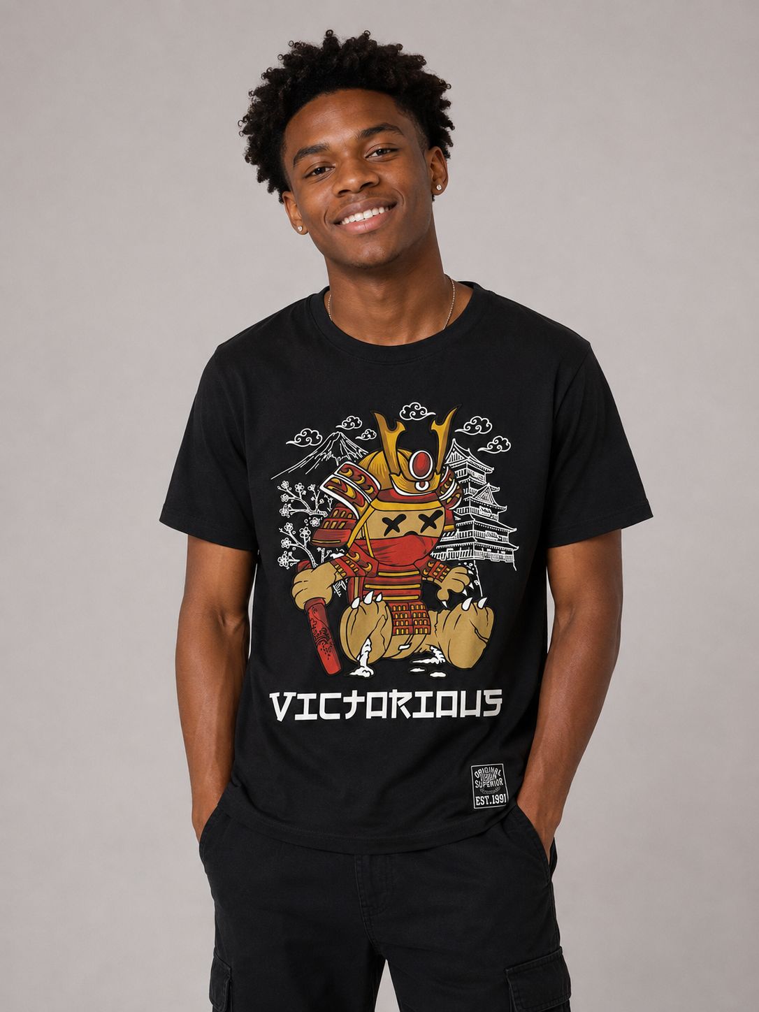 Victorious Boys Samurai Bear Graphic T-Shirt – Black