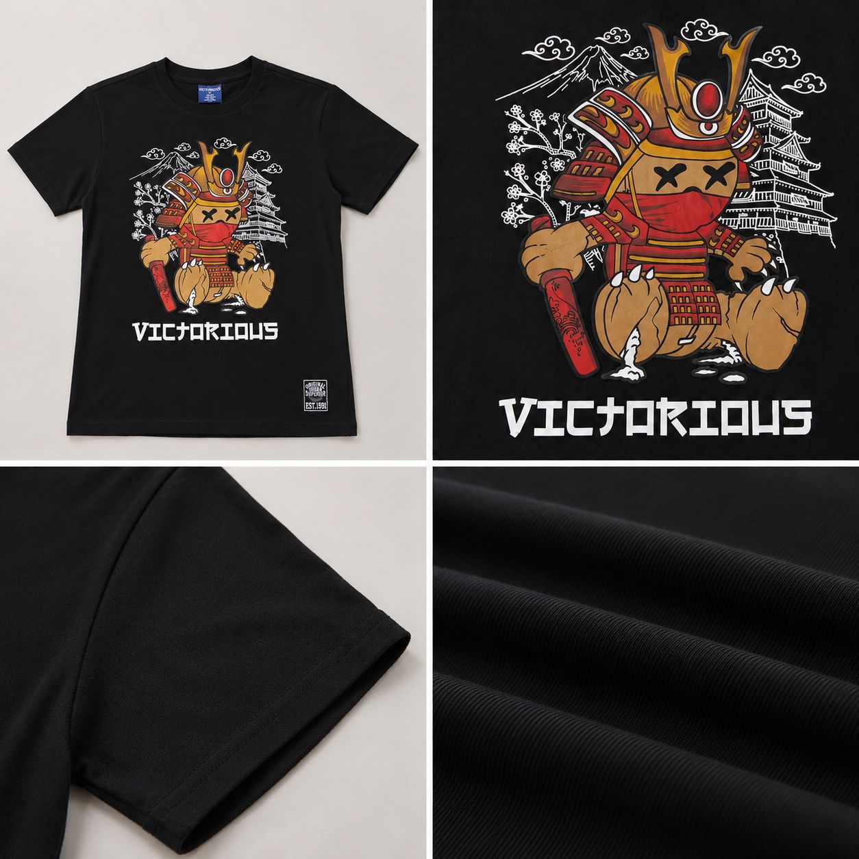Victorious Boys Samurai Bear Graphic T-Shirt – Black