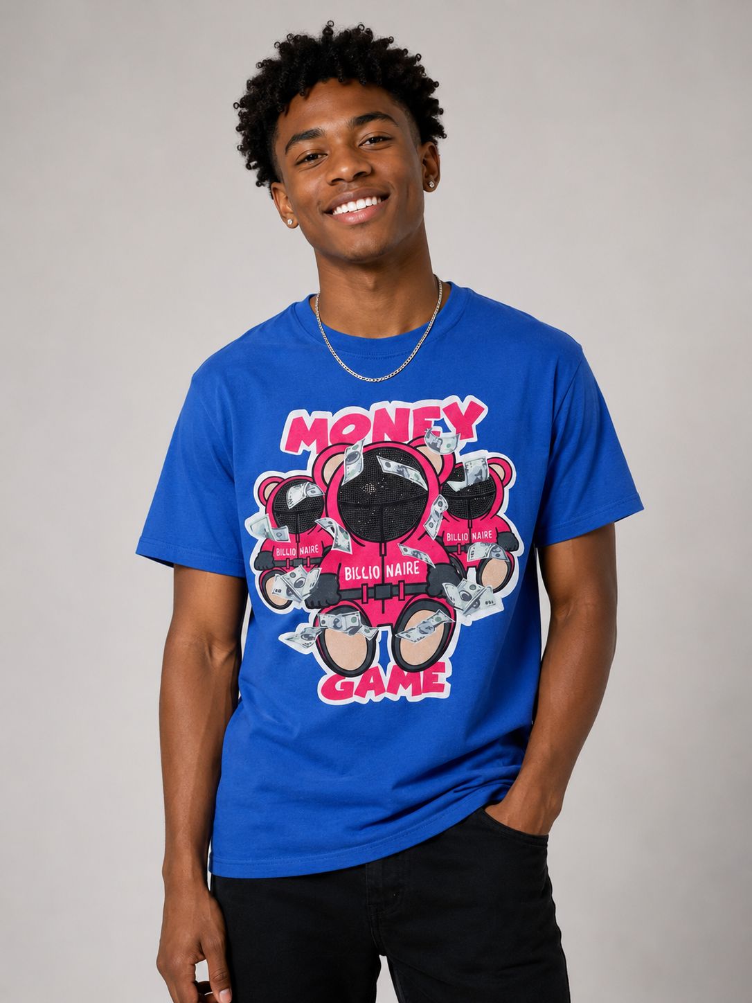 Victorious Boys Money Game Bear Graphic T-Shirt – Royal Blue