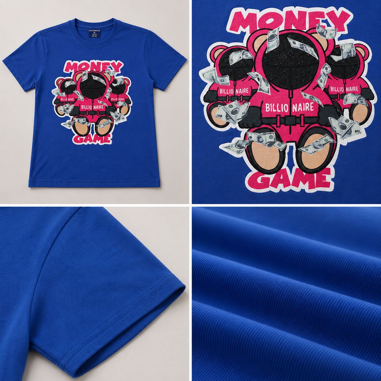 Victorious Boys Money Game Bear Graphic T-Shirt – Royal Blue
