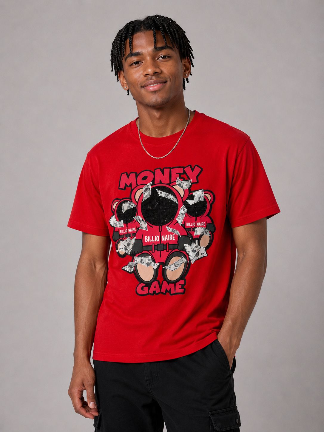 Victorious Boys Money Game Bear Graphic T-Shirt – Red