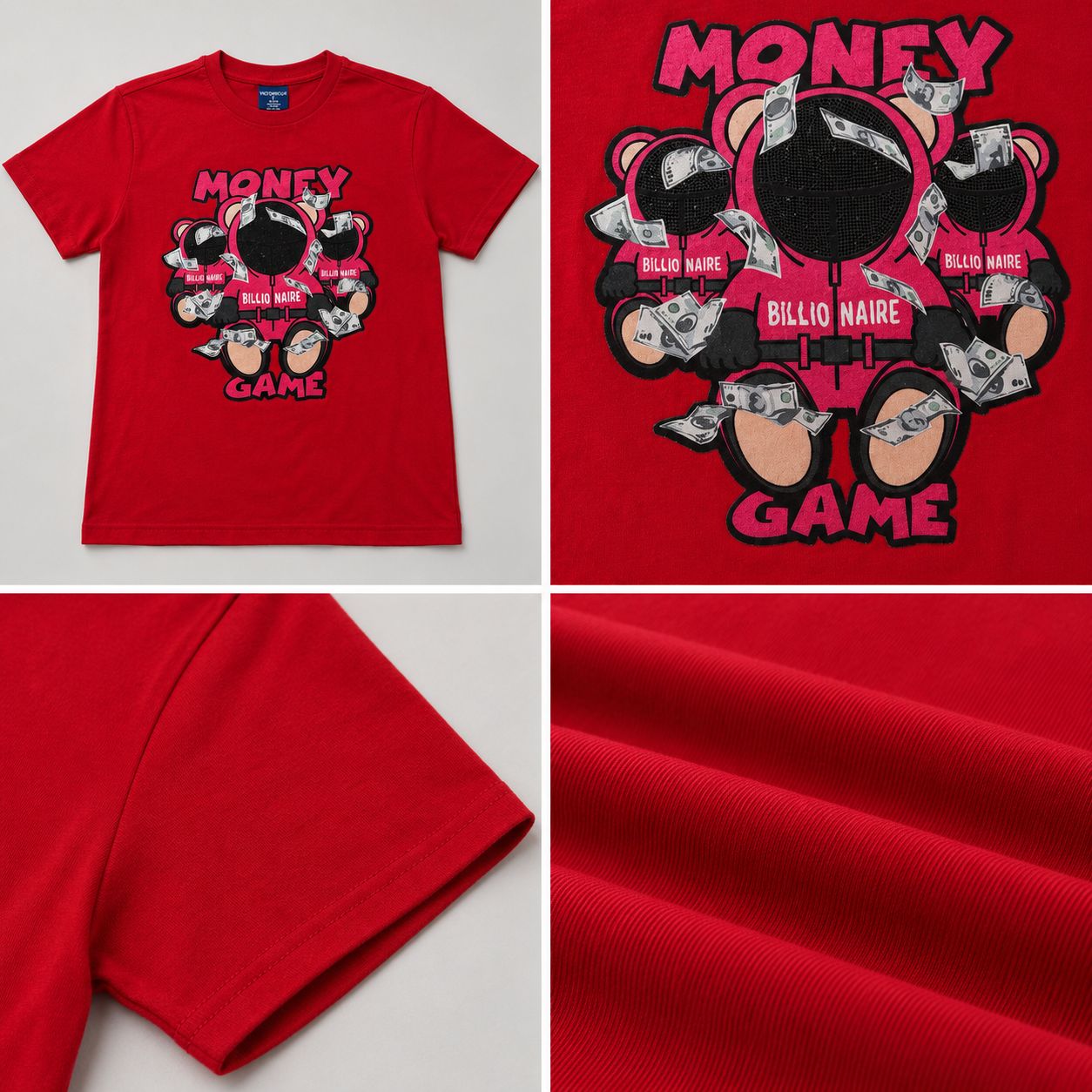 Victorious Boys Money Game Bear Graphic T-Shirt – Red