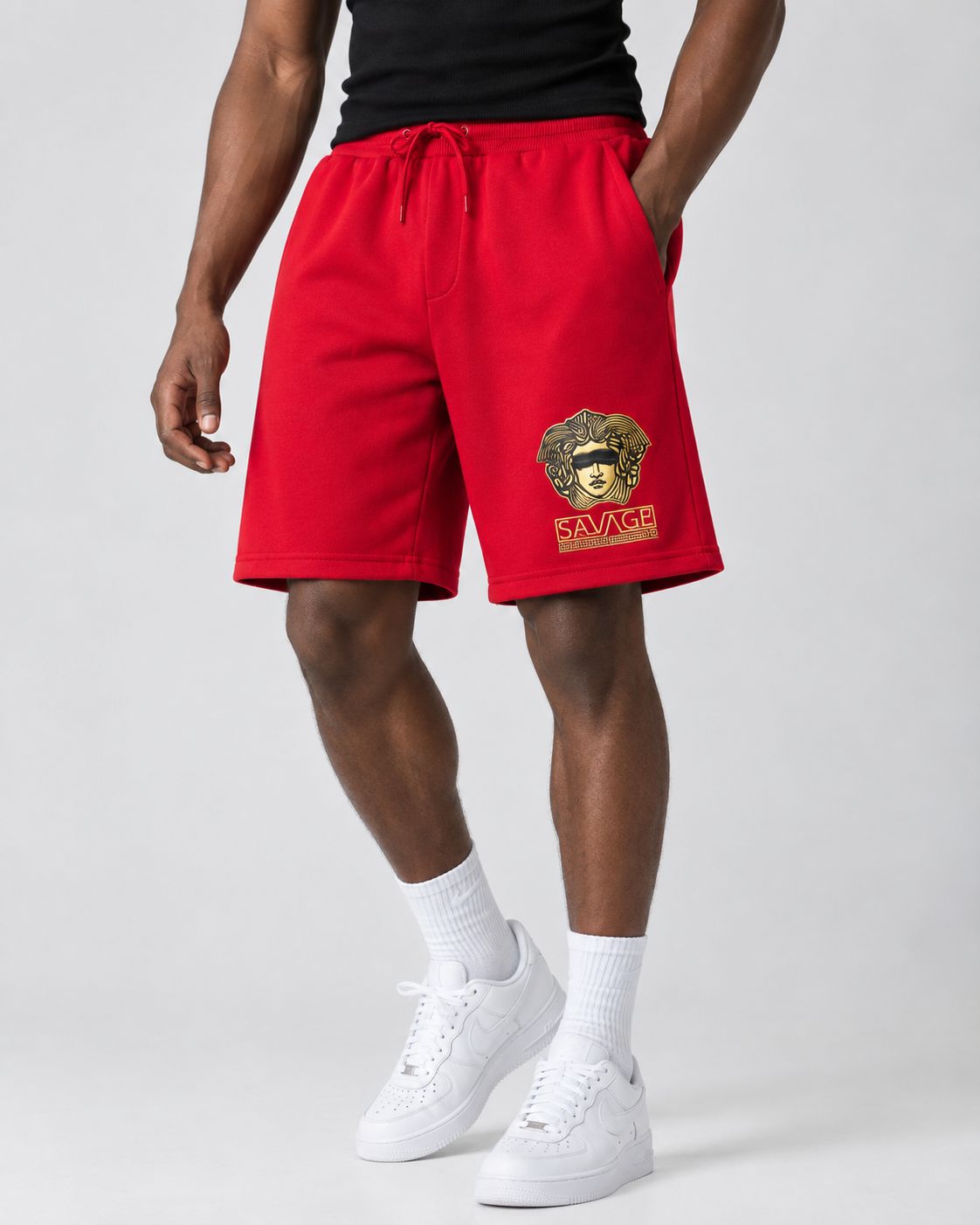 Men’s Savage Medusa Casual Drawstring Shorts – Red