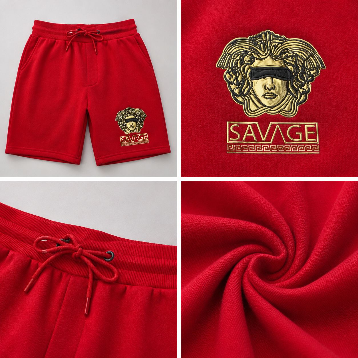Men’s Savage Medusa Casual Drawstring Shorts – Red