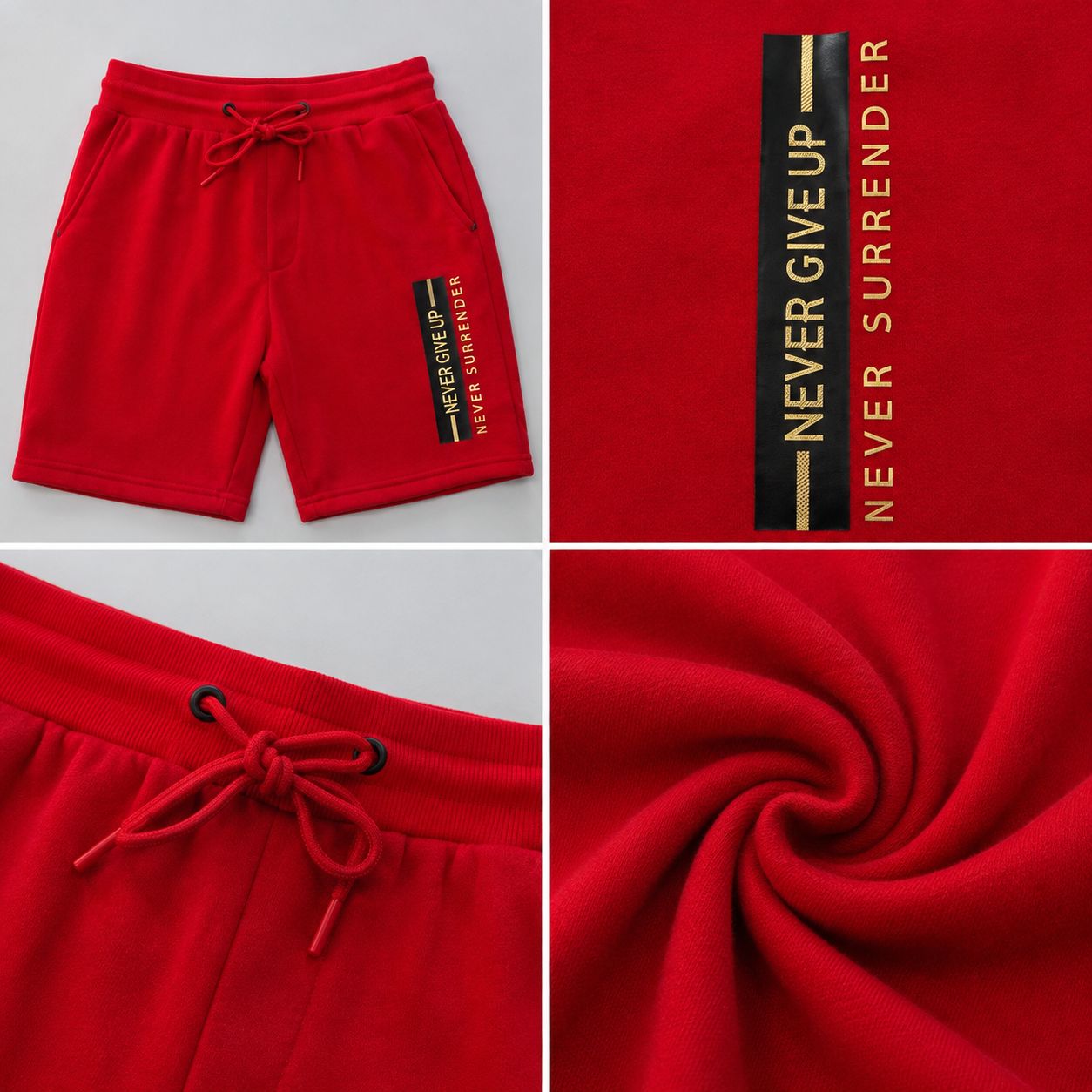 Men’s Never Give Up Drawstring Shorts – Red