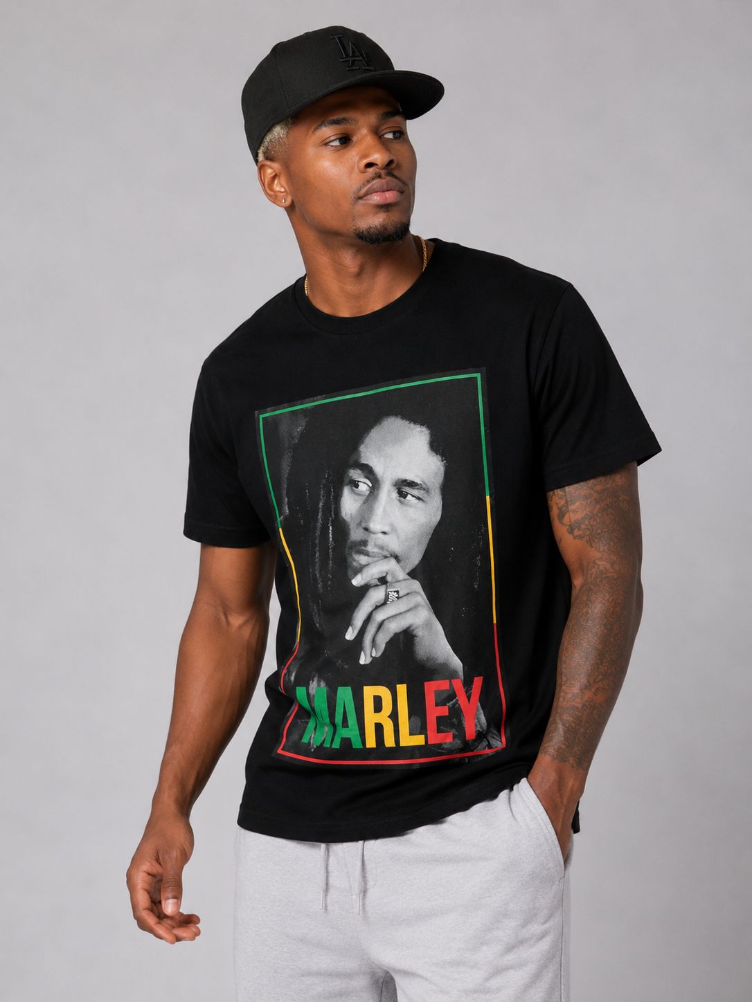 Men’s Bob Marley Portrait Graphic T-Shirt – Black