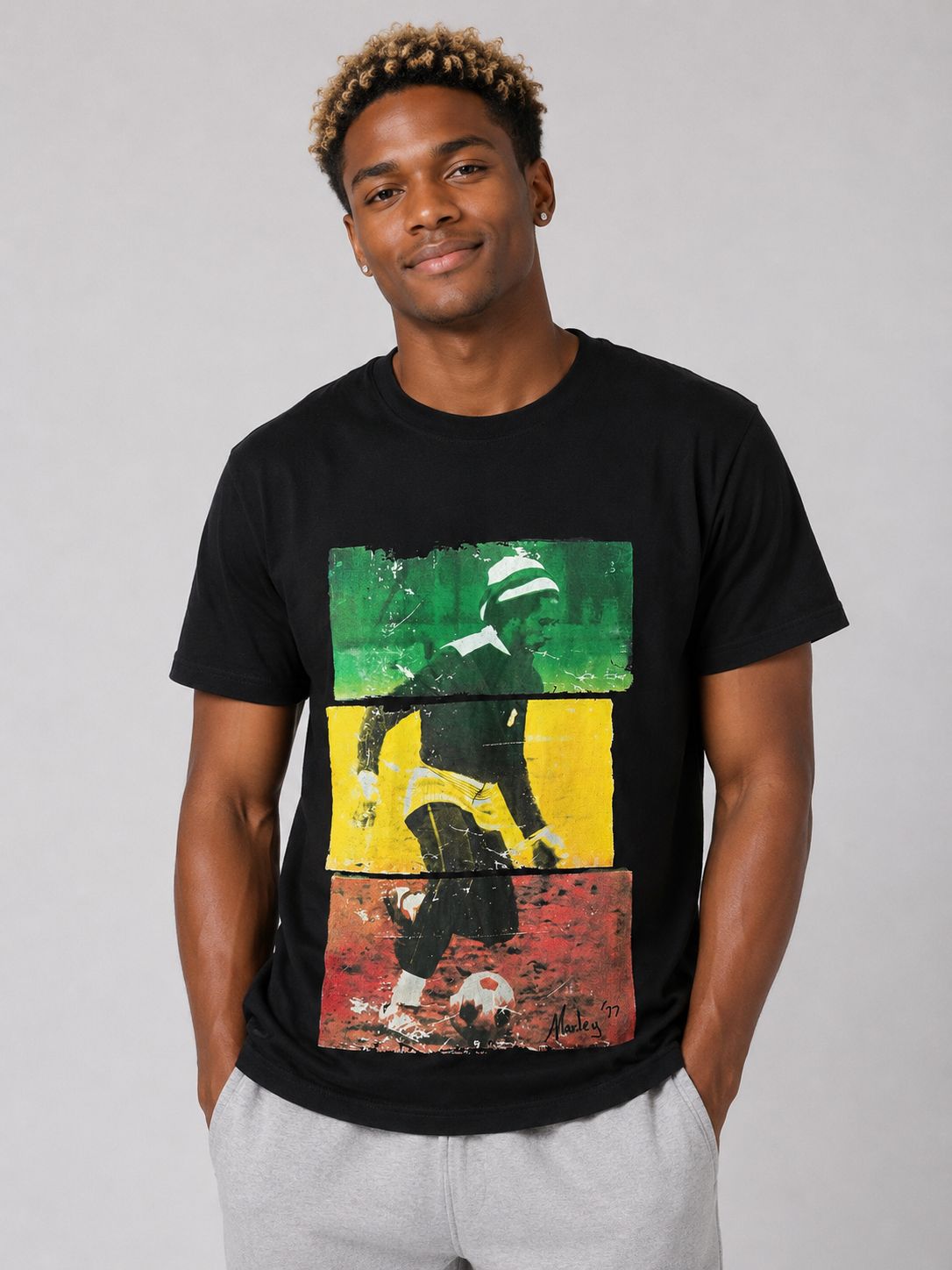 Men’s Bob Marley Football Graphic T-Shirt – Black